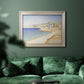 Impressionist Mediterranean jetty seascape by Paul Signac in an ornate champagne frame displayed in a dark-toned interior setting.