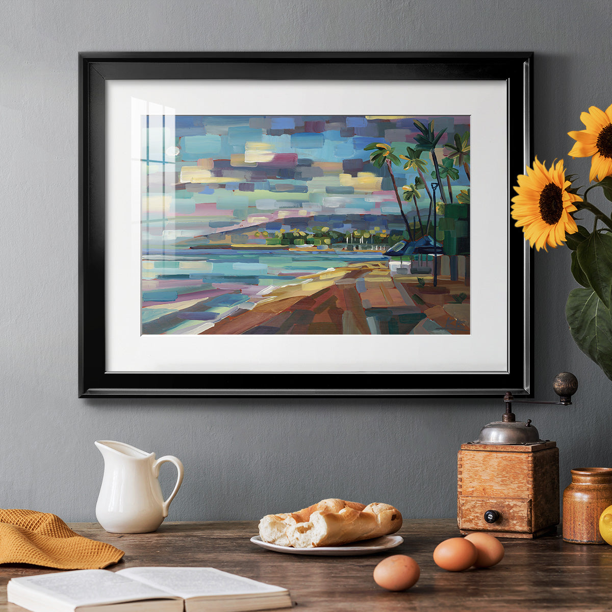 Morning Moon Over Waikiki - Modern Framed Art Print