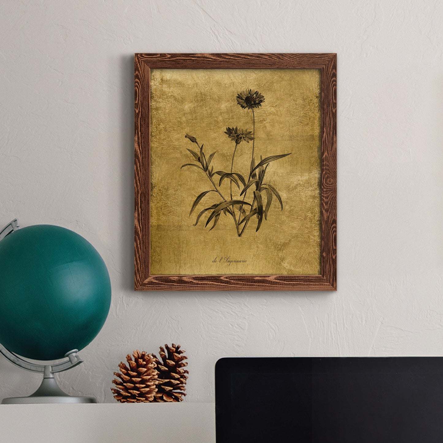 Gold Sketch Botanical I - Premium Canvas Framed in Barnwood - Ready to Hang