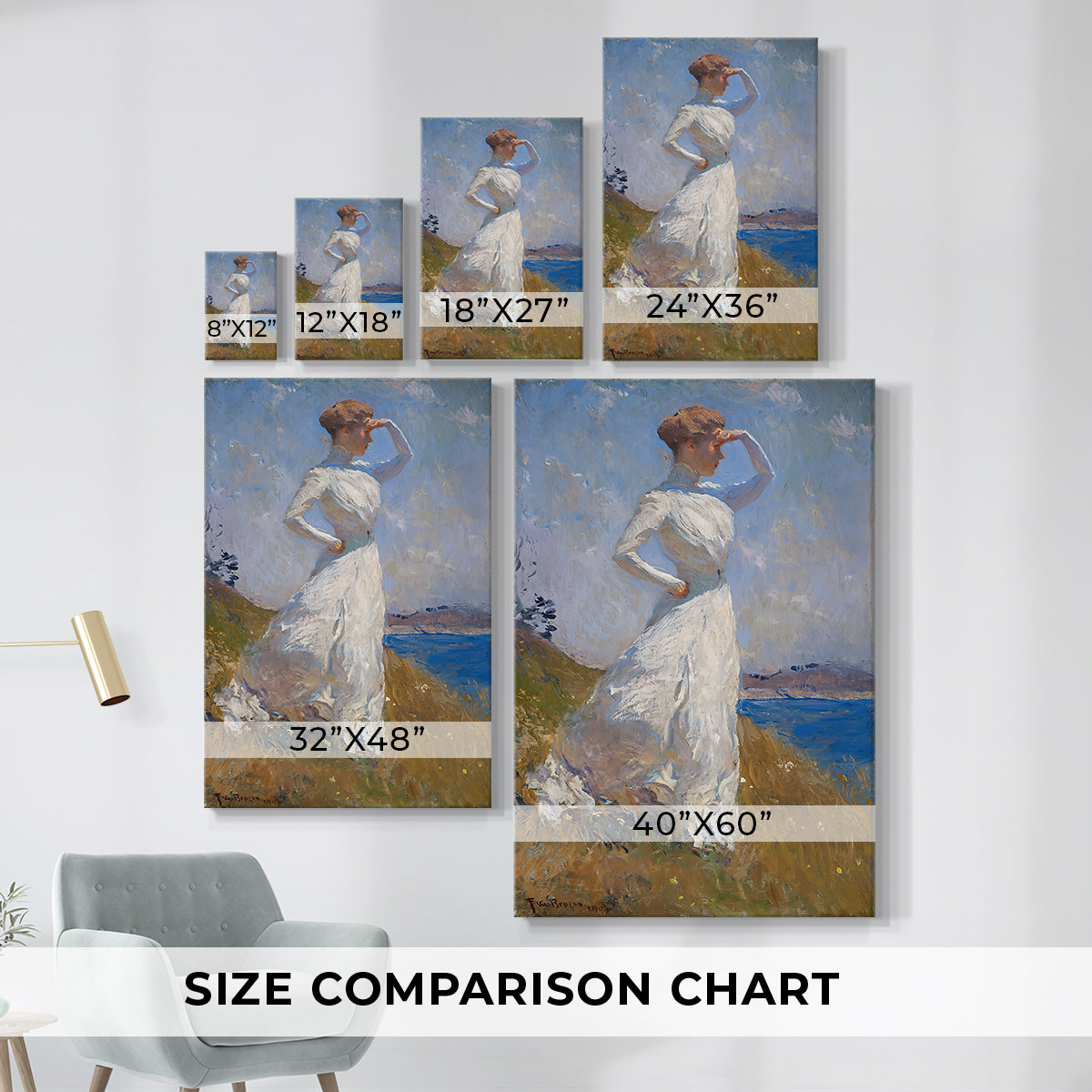 Size comparison chart for canvas art prints, showing multiple size options.