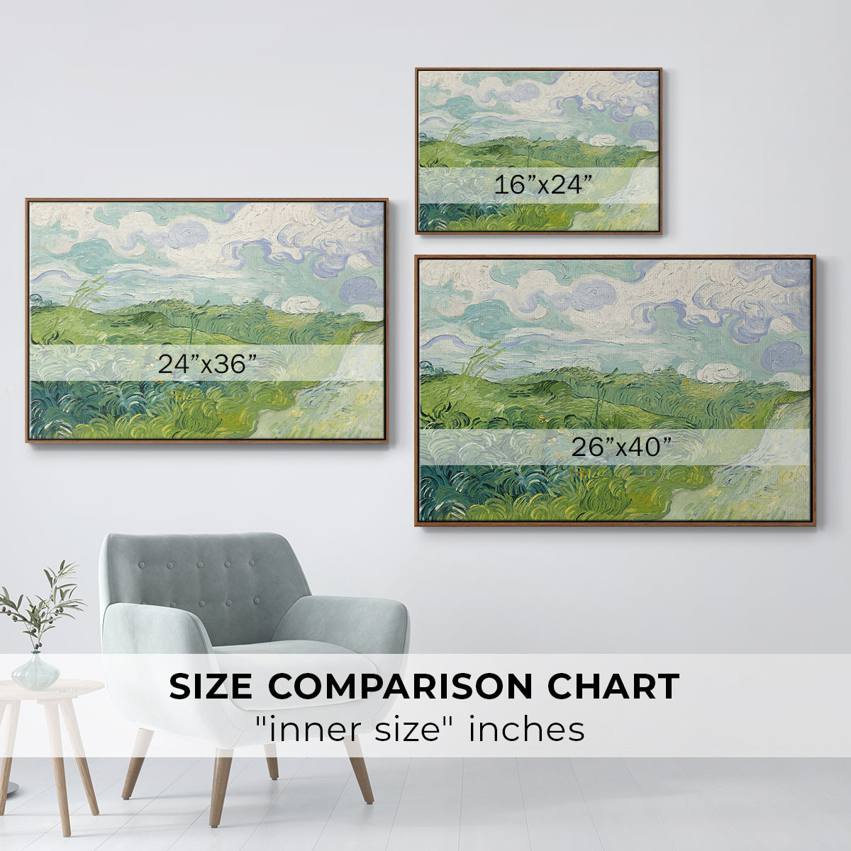 Green Wheat Field, Auvers, 1890 - Floater Framed Canvas Print