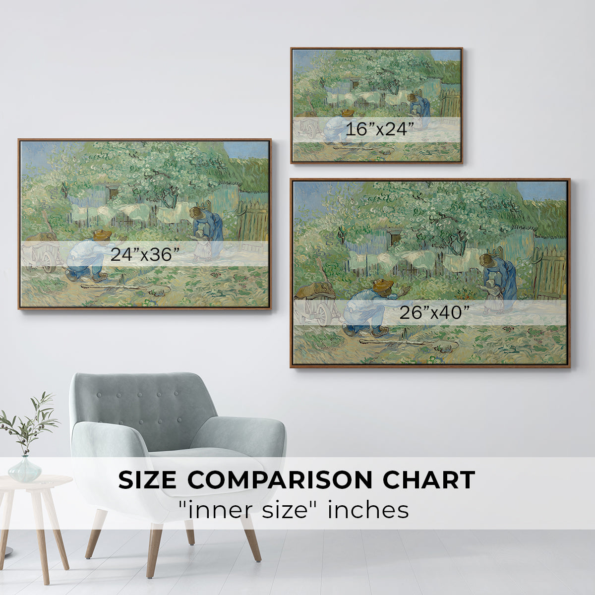 First Steps after Millet, 1890 - Floater Framed Canvas Print