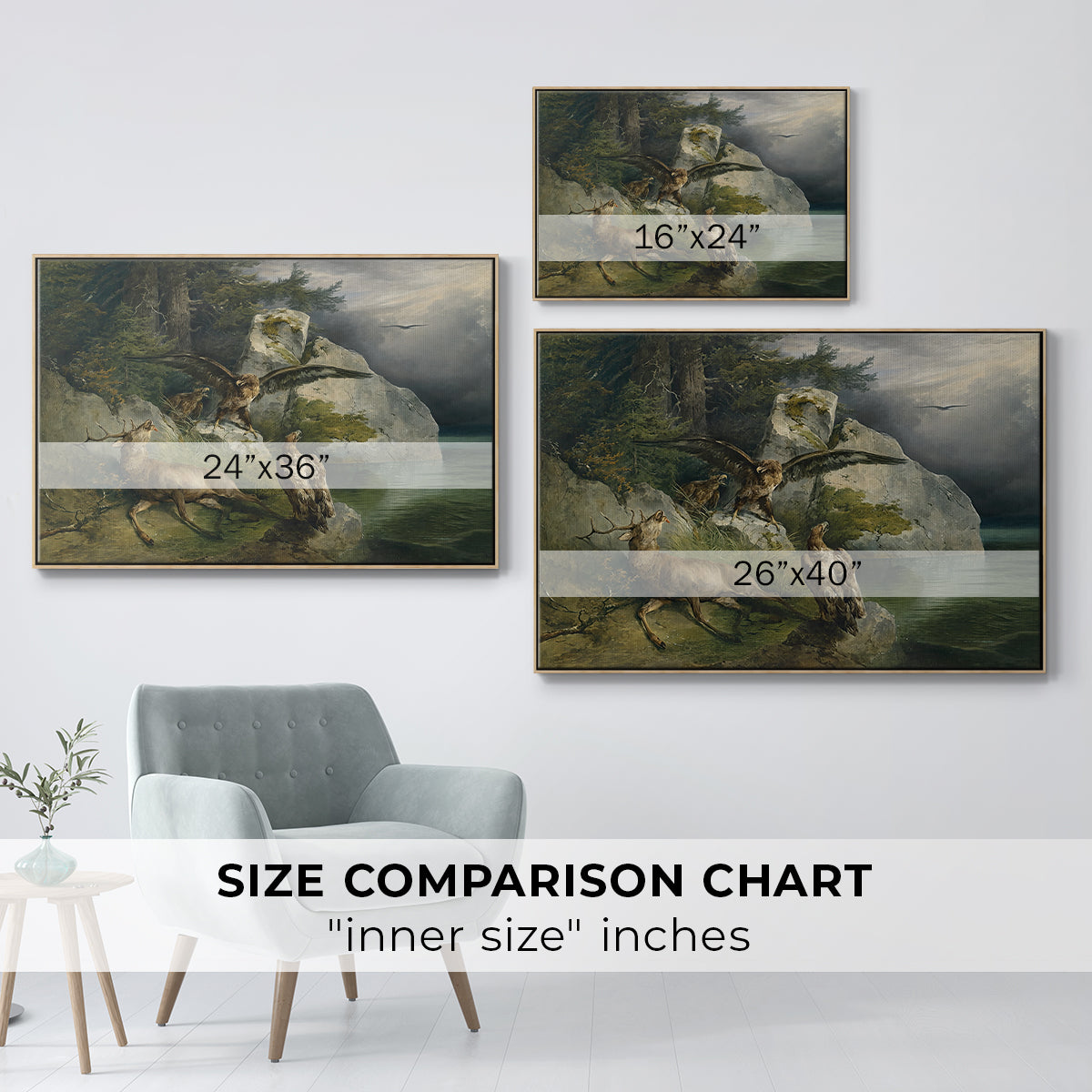 Eagles and Dying Stag on a Lakeshore, 1836 - Floater Framed Canvas Print