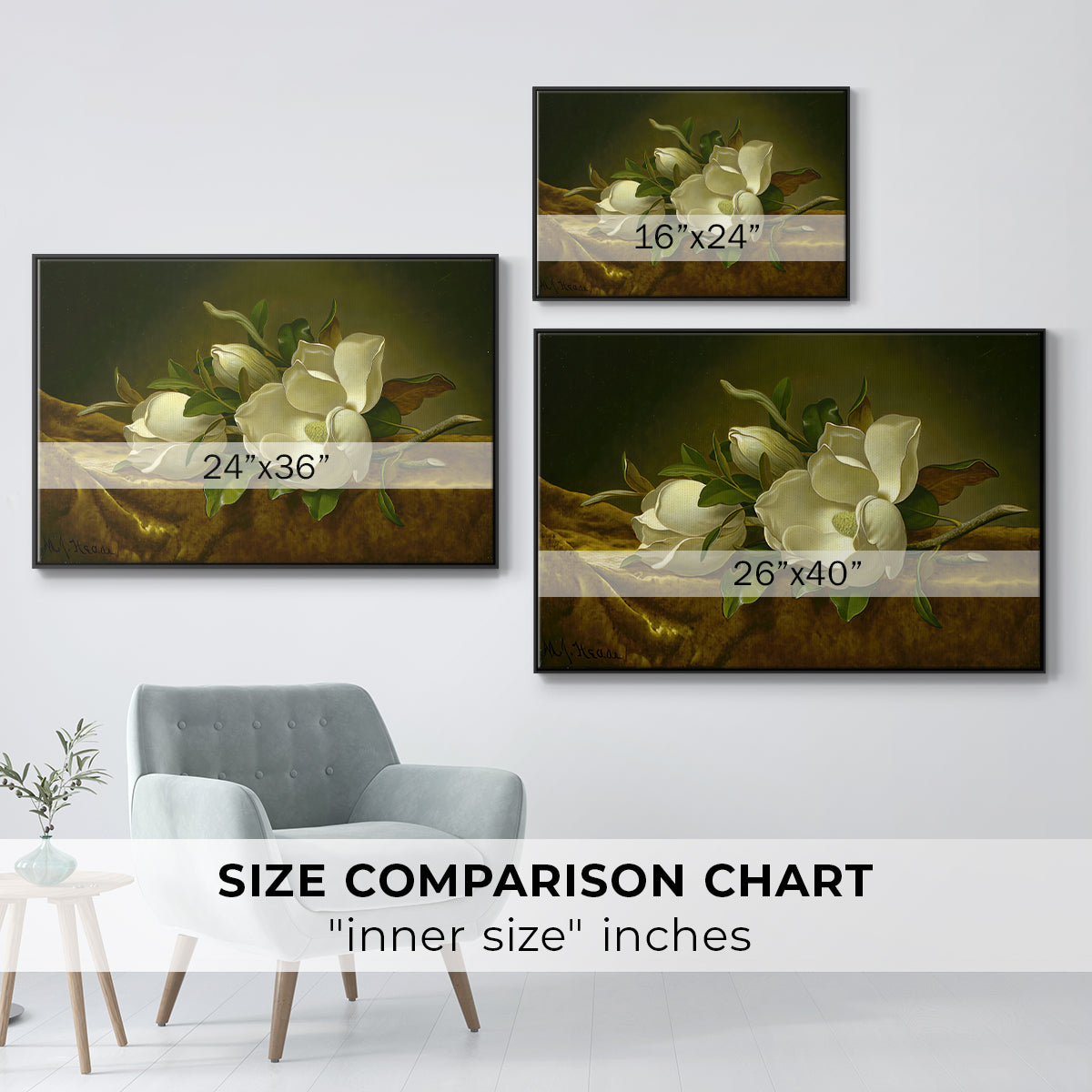 Magnolias on Gold Velvet Cloth, c. 1888-1890 - Floater Framed Canvas Print