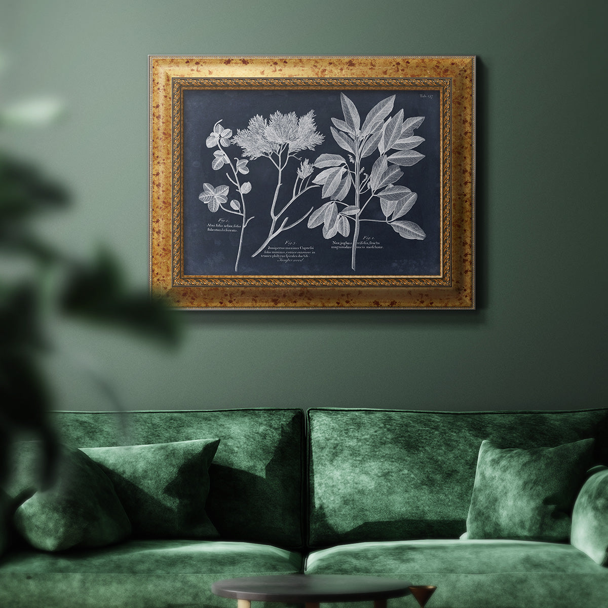 Foliage on Navy VI Premium Framed Canvas- Ready to Hang