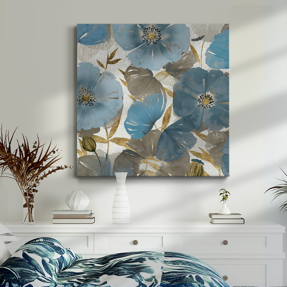 Blue and Gold Poppies II - Canvas Art Print