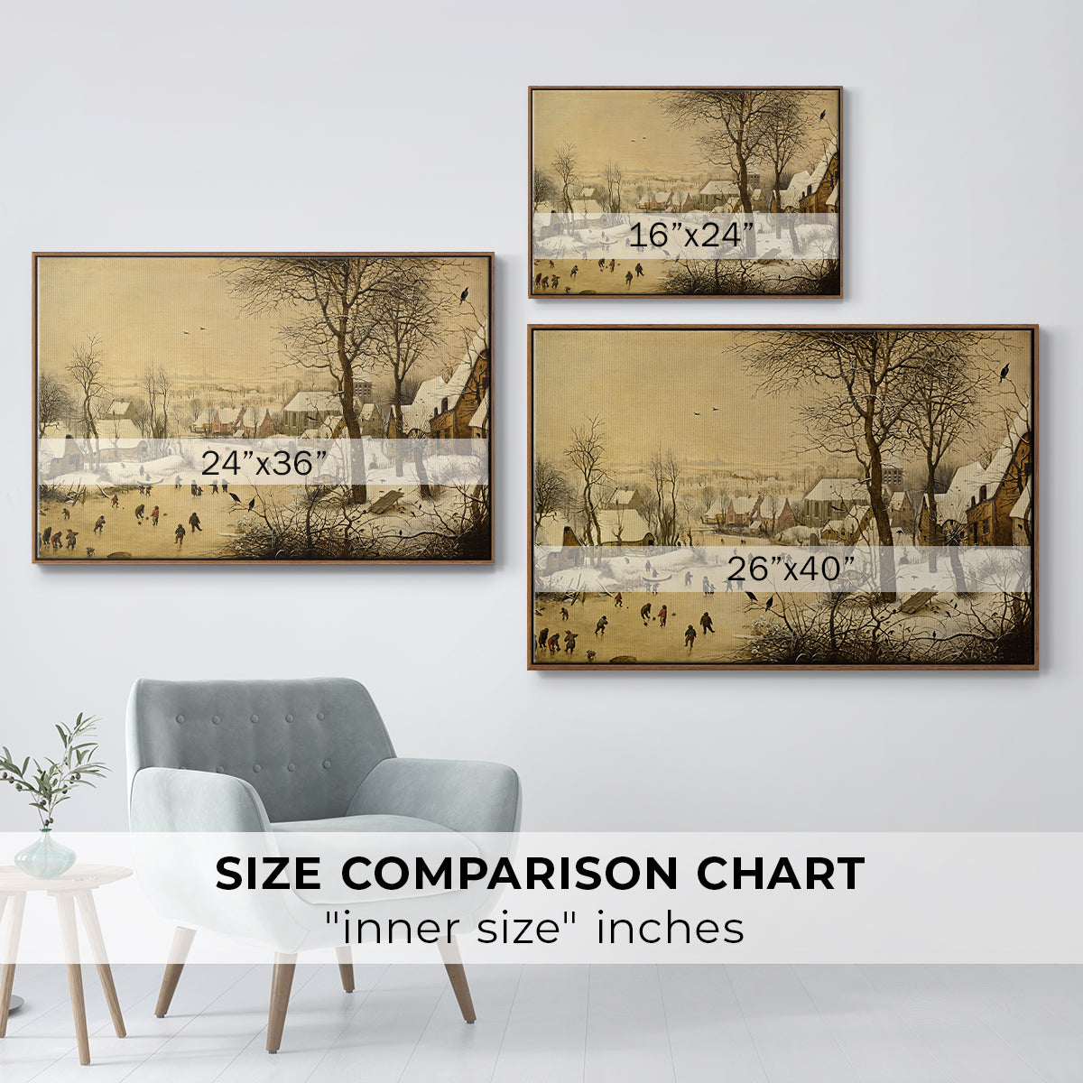 Winter Landscape with Skaters and Bird Trap, 1565 - Floater Framed Canvas Print