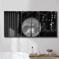 Three-panel canvas wall art featuring vintage car grille detail, displayed in a bathroom above a bathtub.