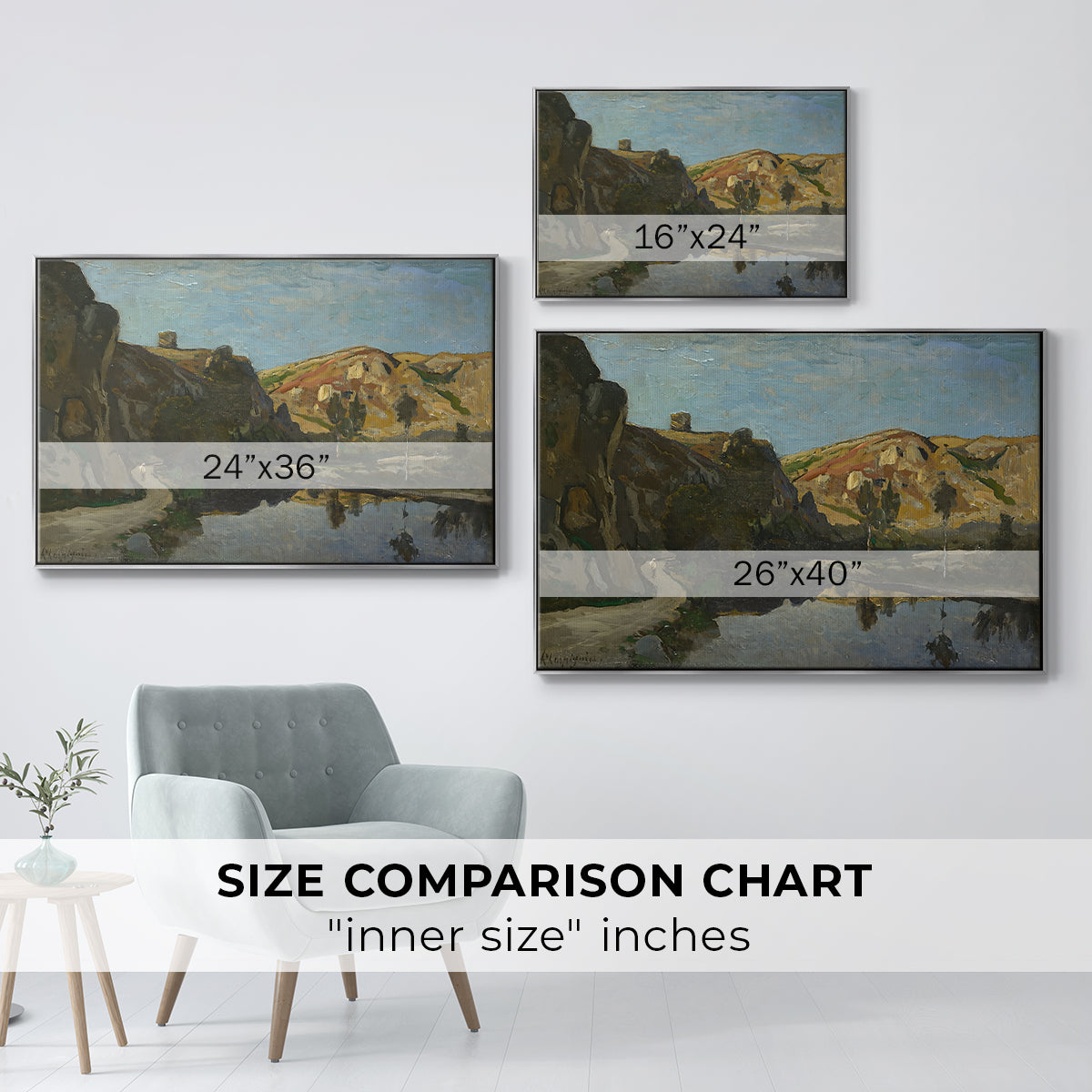River Landscape with Cliffs, c. 1850-1860 - Floater Framed Canvas Print