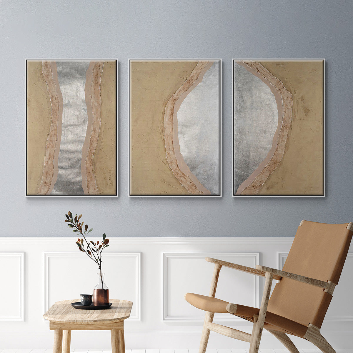 Silver Lake I - Framed Premium Gallery Wrapped Canvas L Frame 3 Piece Set - Ready to Hang