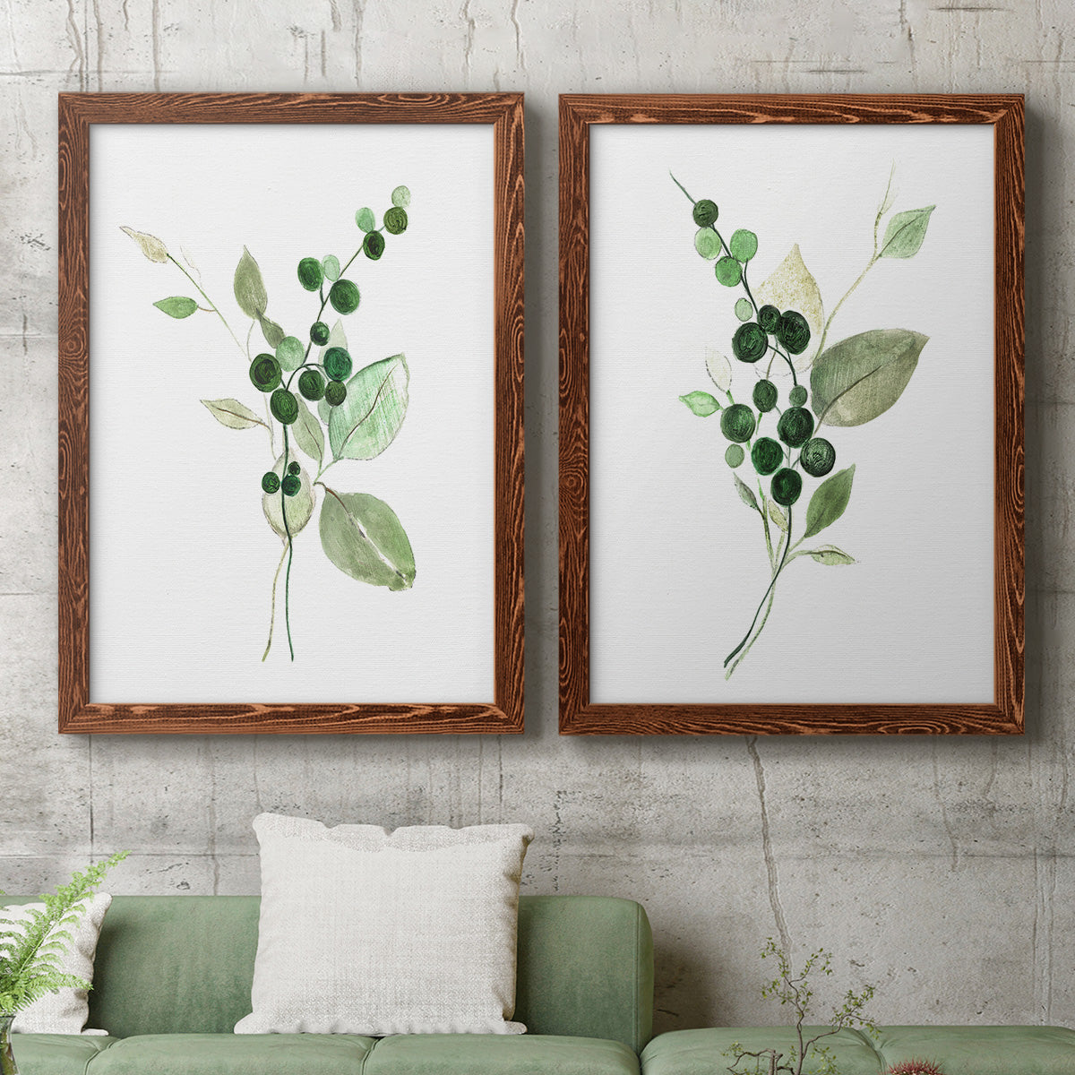 Sprigs in Green I   - Premium Framed Canvas 2 Piece Set - Ready to Hang