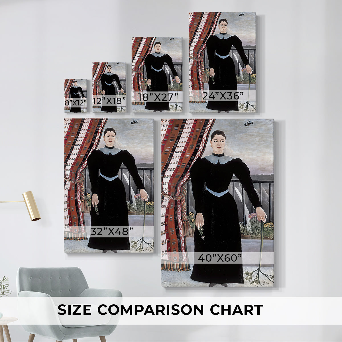 Size comparison chart for canvas art prints, showing multiple size options.