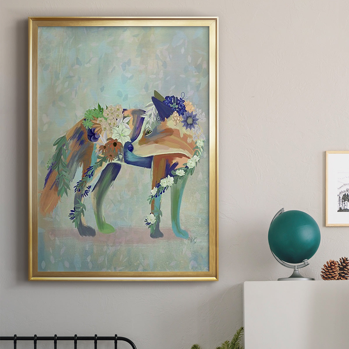 Fantastic Florals Fox, Standing - Modern Framed Canvas Print