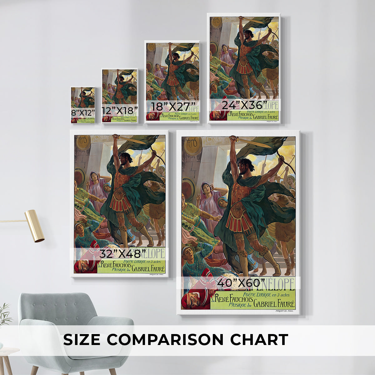 Size comparison chart for canvas art prints, showing multiple size options.