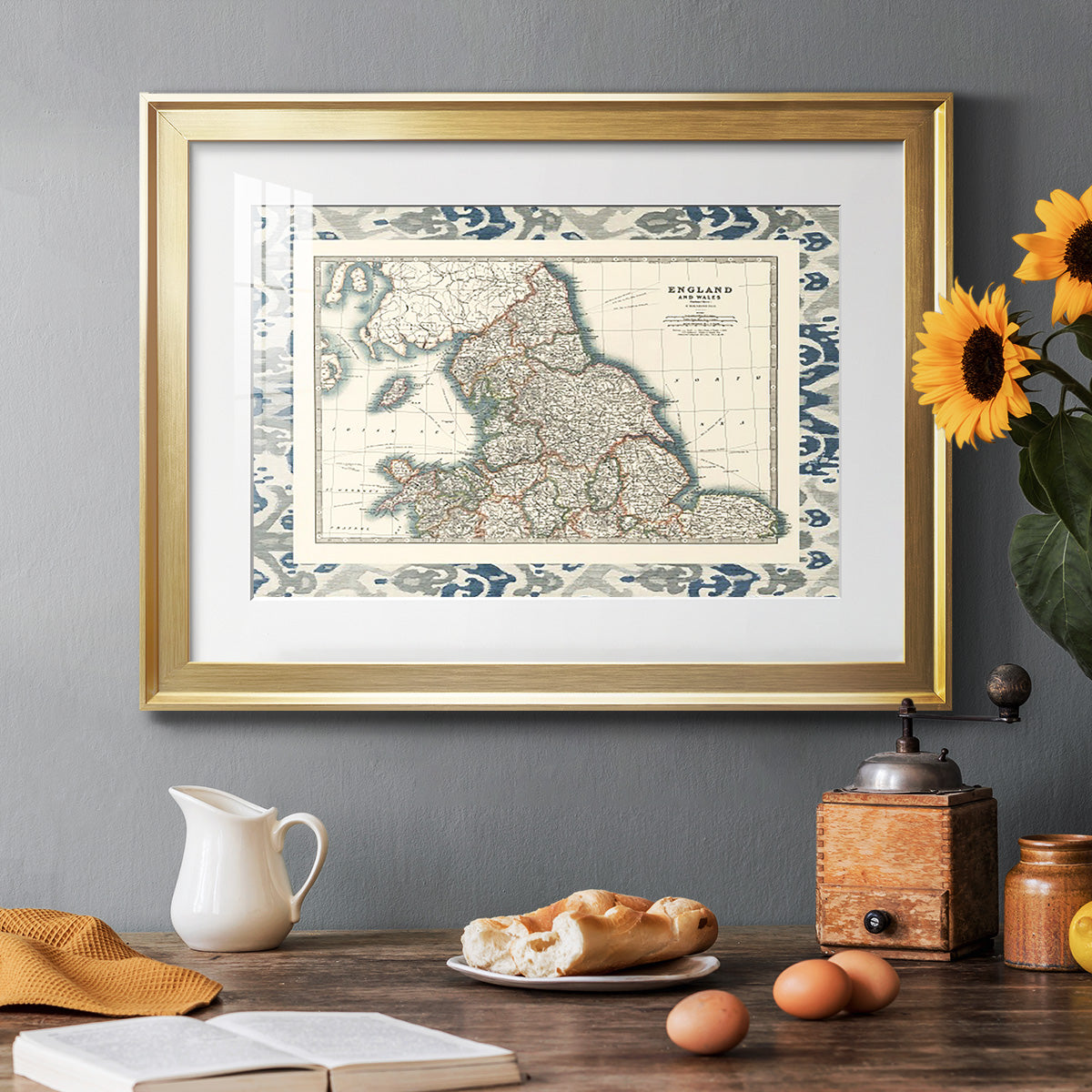 Bordered Map of England & Wales Premium Framed Print - Ready to Hang