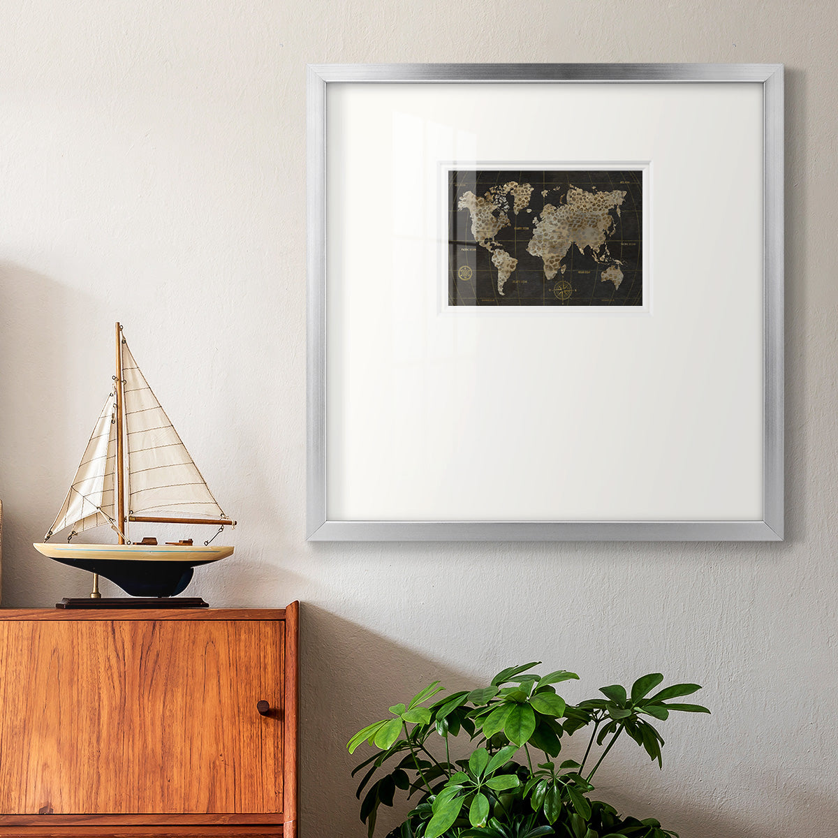 Safari World Map Premium Framed Print Double Matboard