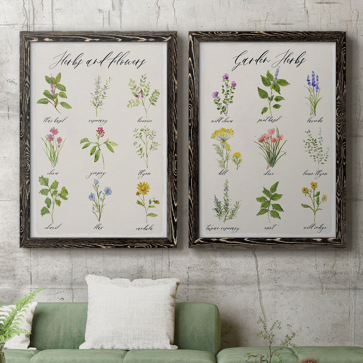 Herbs and Flowers - Premium Framed Canvas 2 Piece Set - Ready to Hang