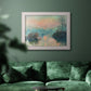 Impressionist winter river sunset scene by Claude Monet in an ornate weathered white frame displayed in a dark-toned interior setting.