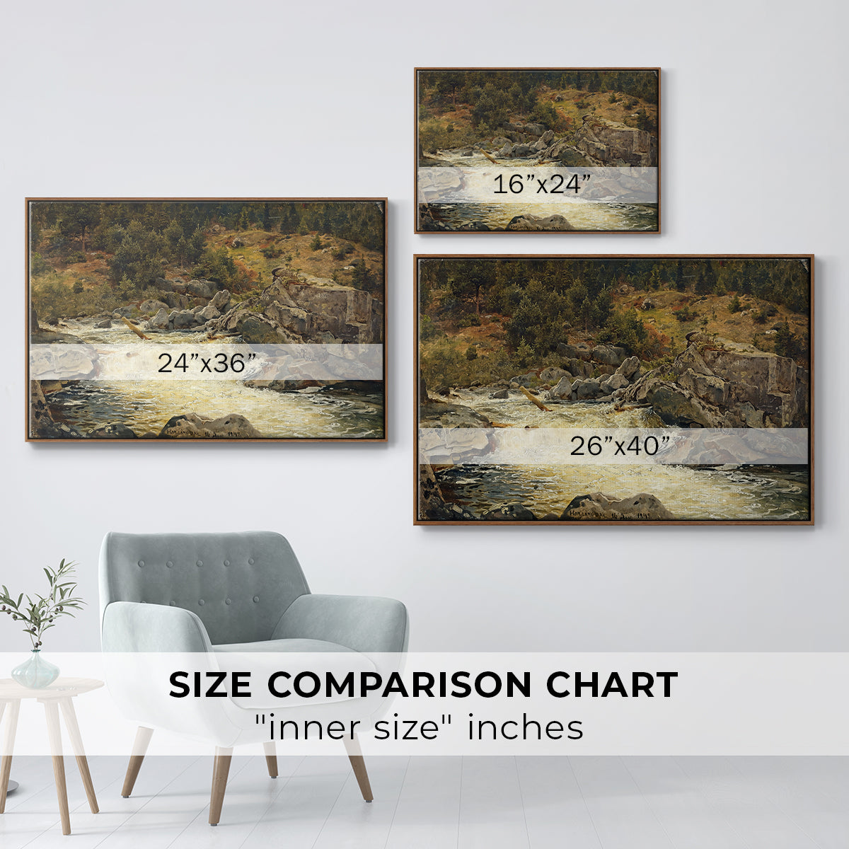 Waterfall in Hallingdal, 1848 - Floater Framed Canvas Print