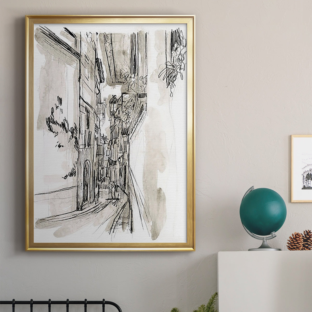 Europe Street Sketches I - Modern Framed Canvas Print