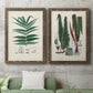 Set of two walnut barnwood framed canvas prints depicting a coordinated art pair of vintage fern specimens with botanical details rendered as natural-history fern plates above a sofa in a modern living room.