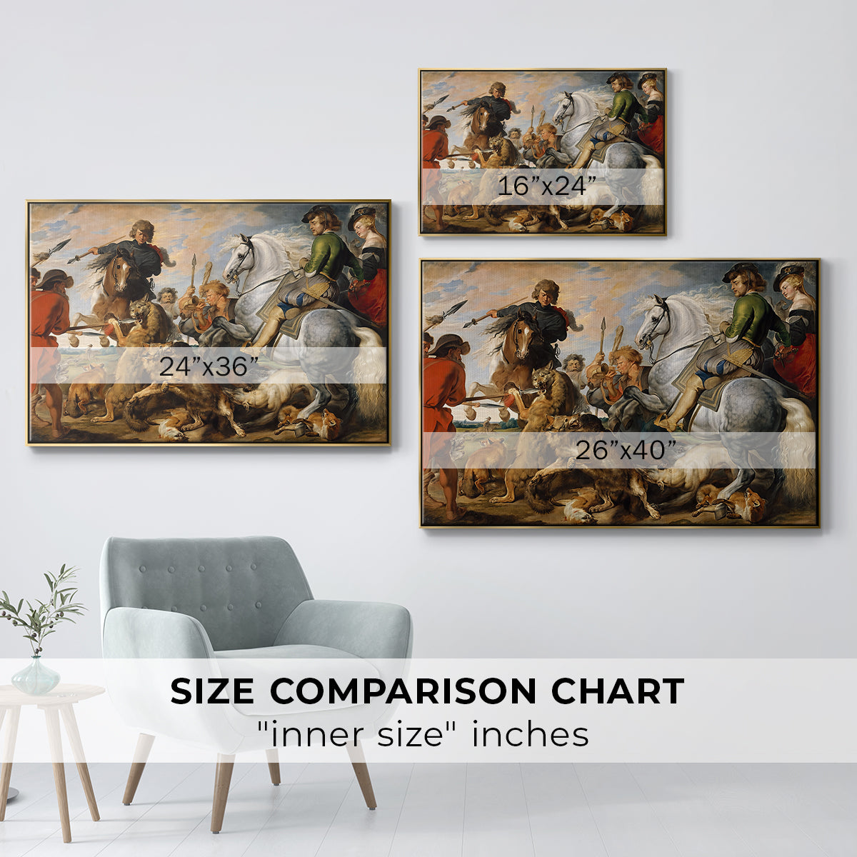 The Wolf and Fox Hunt, c. 1616 - Floater Framed Canvas Print