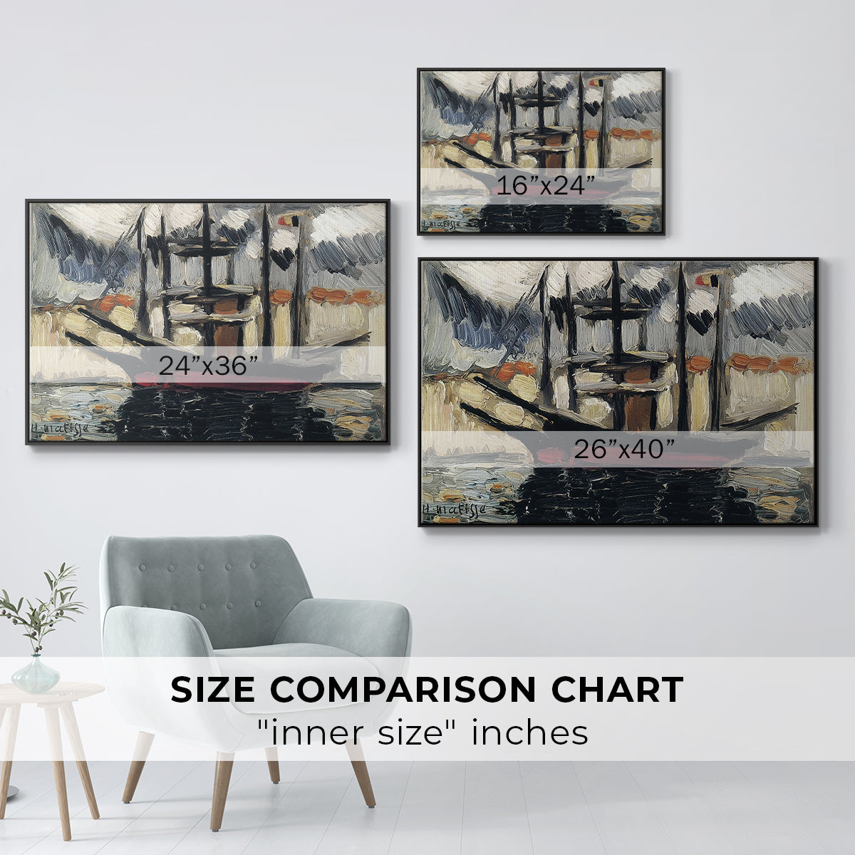 Two Boats Side by Side, Port of Marseilles, c. 1916 - Floater Framed Canvas Print