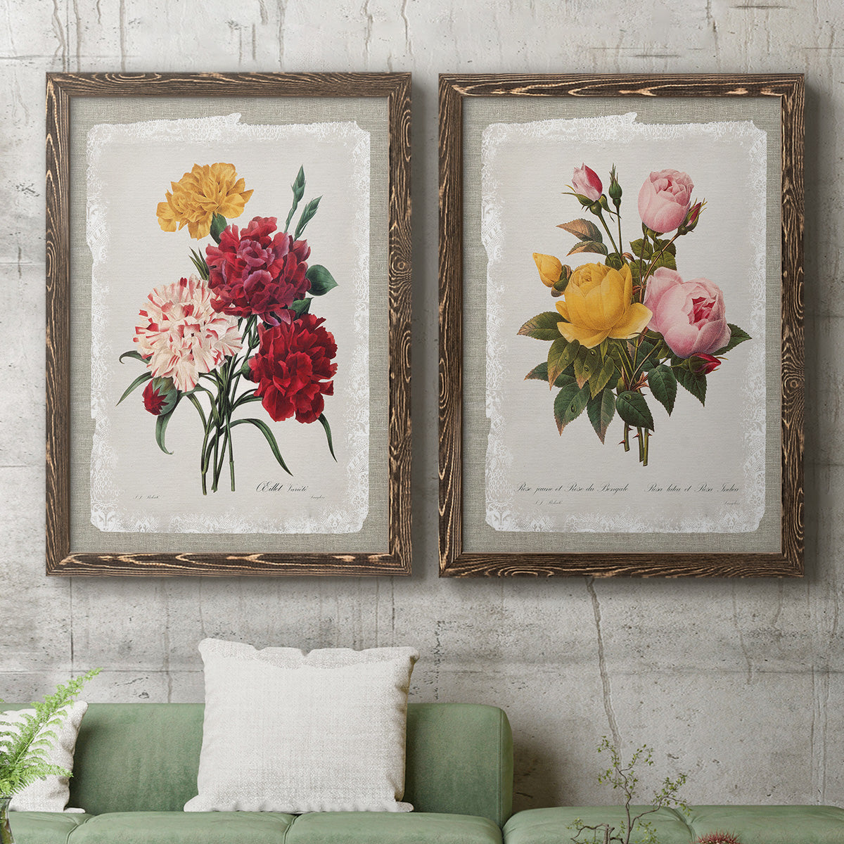 Botanical Bouquet Carnations - Premium Framed Canvas 2 Piece Set - Ready to Hang