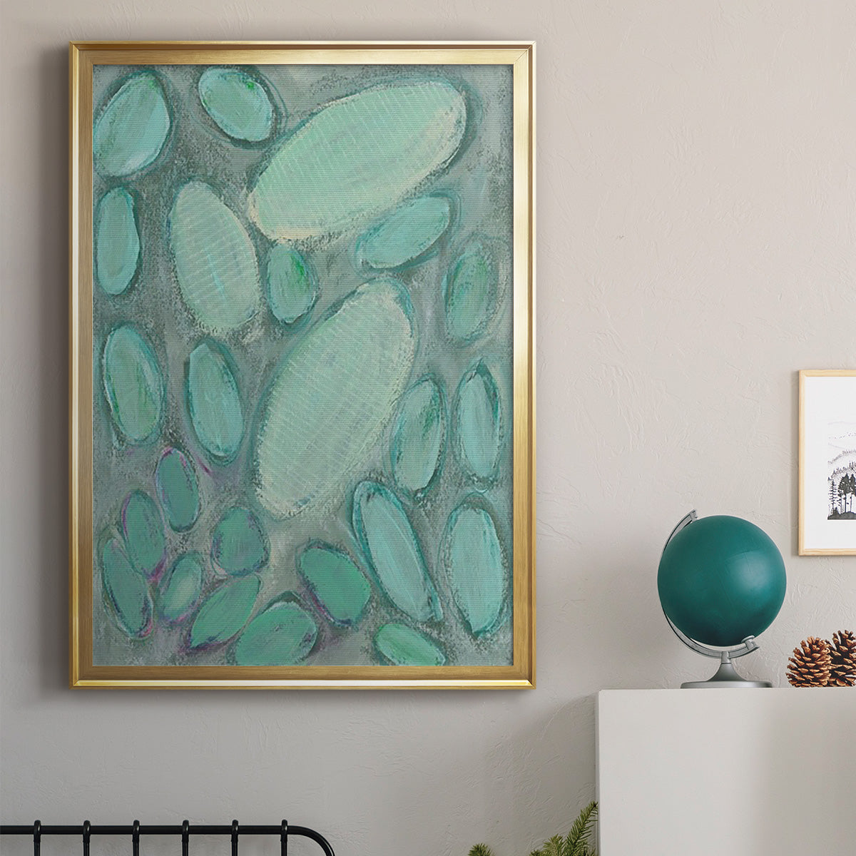 Blue Orbs II - Modern Framed Canvas Print