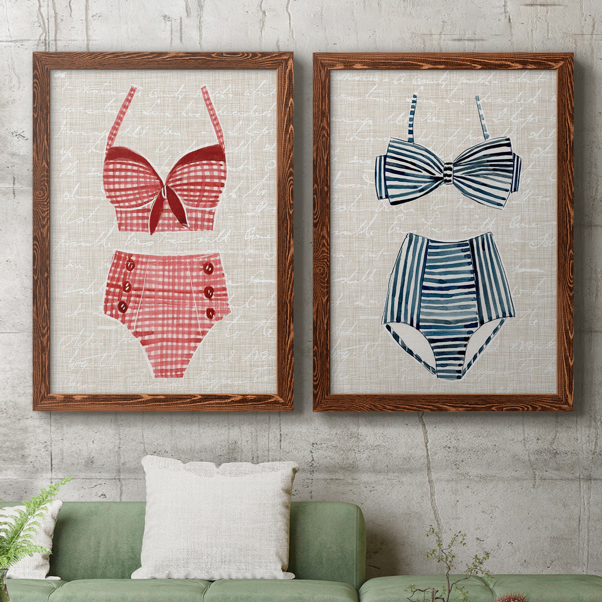 Vintage Swimming III - Premium Framed Canvas 2 Piece Set - Ready to Hang