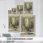 Size comparison chart for canvas art prints, showing multiple size options.