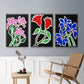 Pop Flowers IV - Framed Premium Gallery Wrapped Canvas L Frame 3 Piece Set - Ready to Hang