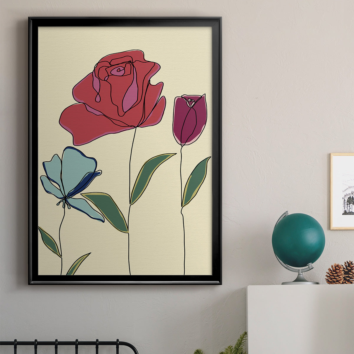 Colored Floral I - Modern Framed Canvas Print