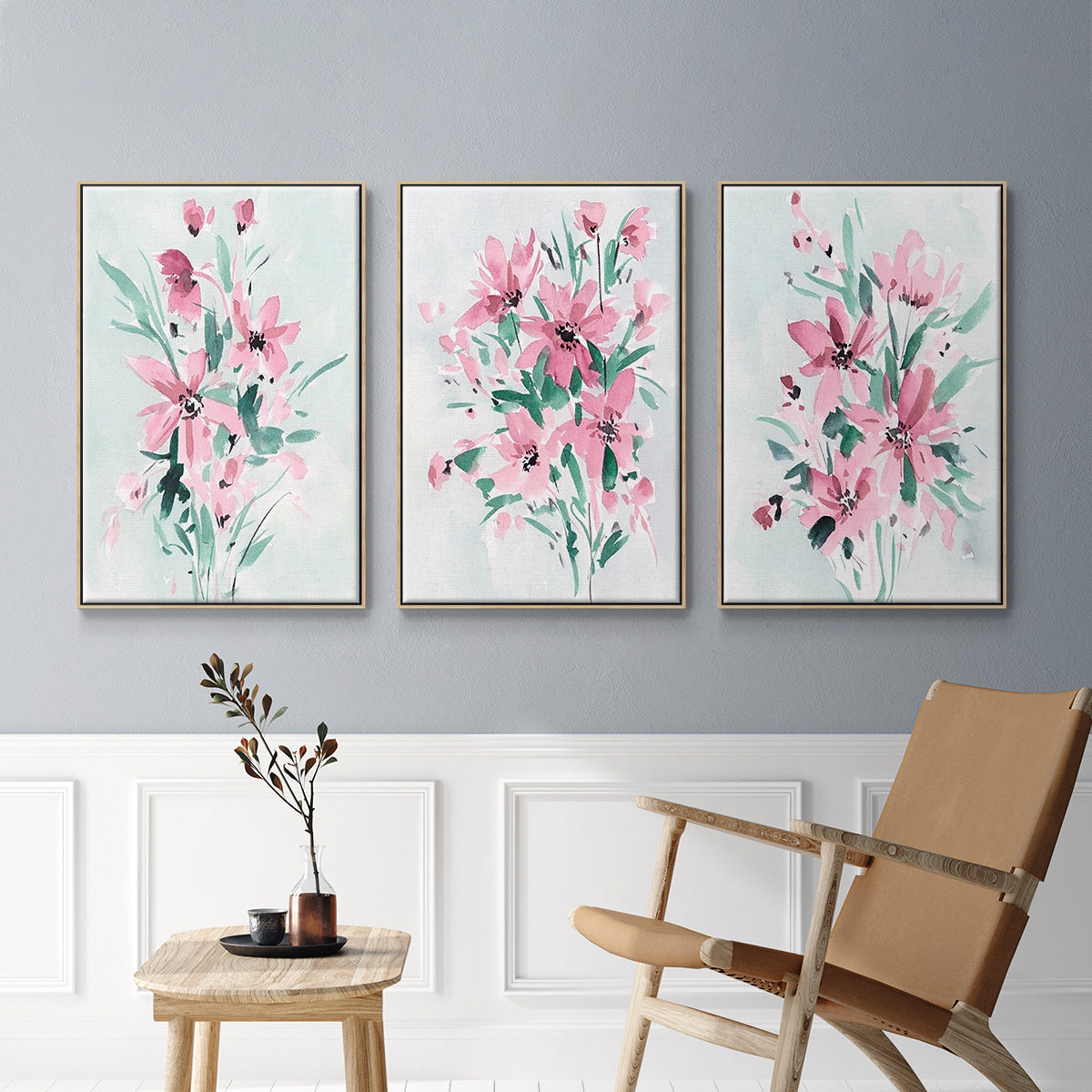 Posy Blooms I - Framed Premium Gallery Wrapped Canvas L Frame 3 Piece Set - Ready to Hang