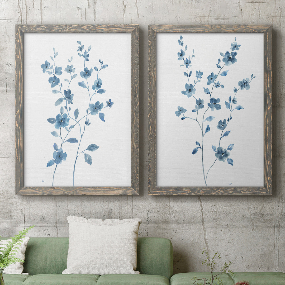 Blue Blossom I - Premium Framed Canvas 2 Piece Set - Ready to Hang