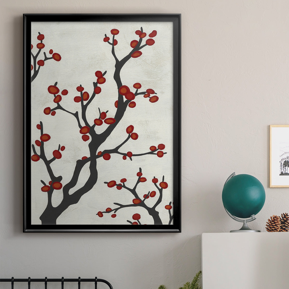 Red Berry Branch I - Modern Framed Canvas Print