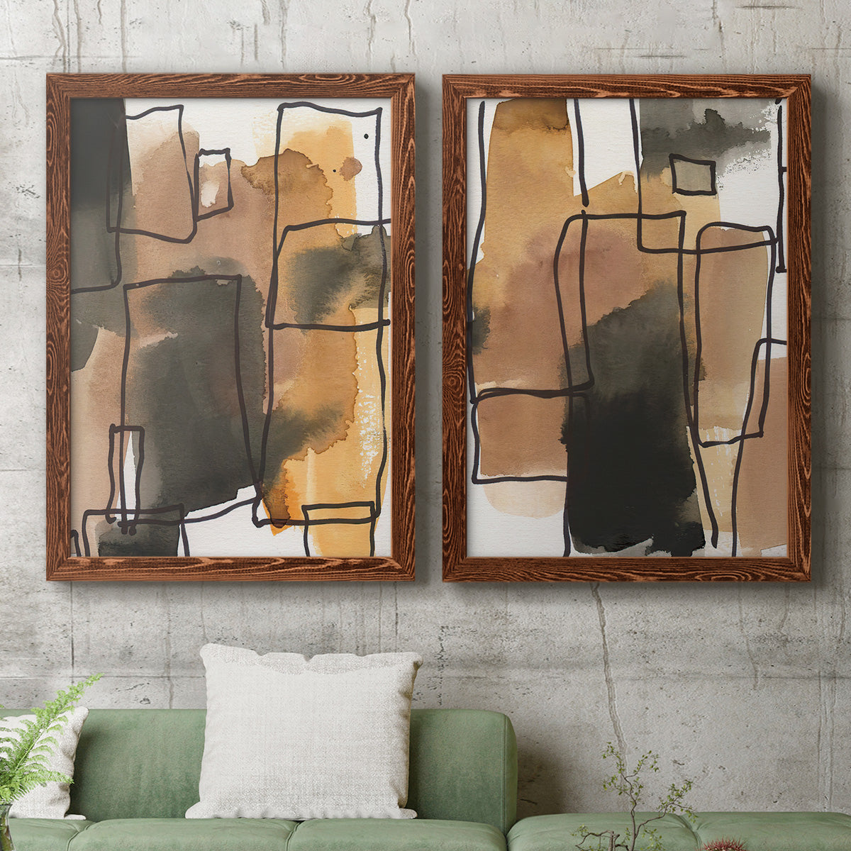 Retro Vibe I - Premium Framed Canvas 2 Piece Set - Ready to Hang