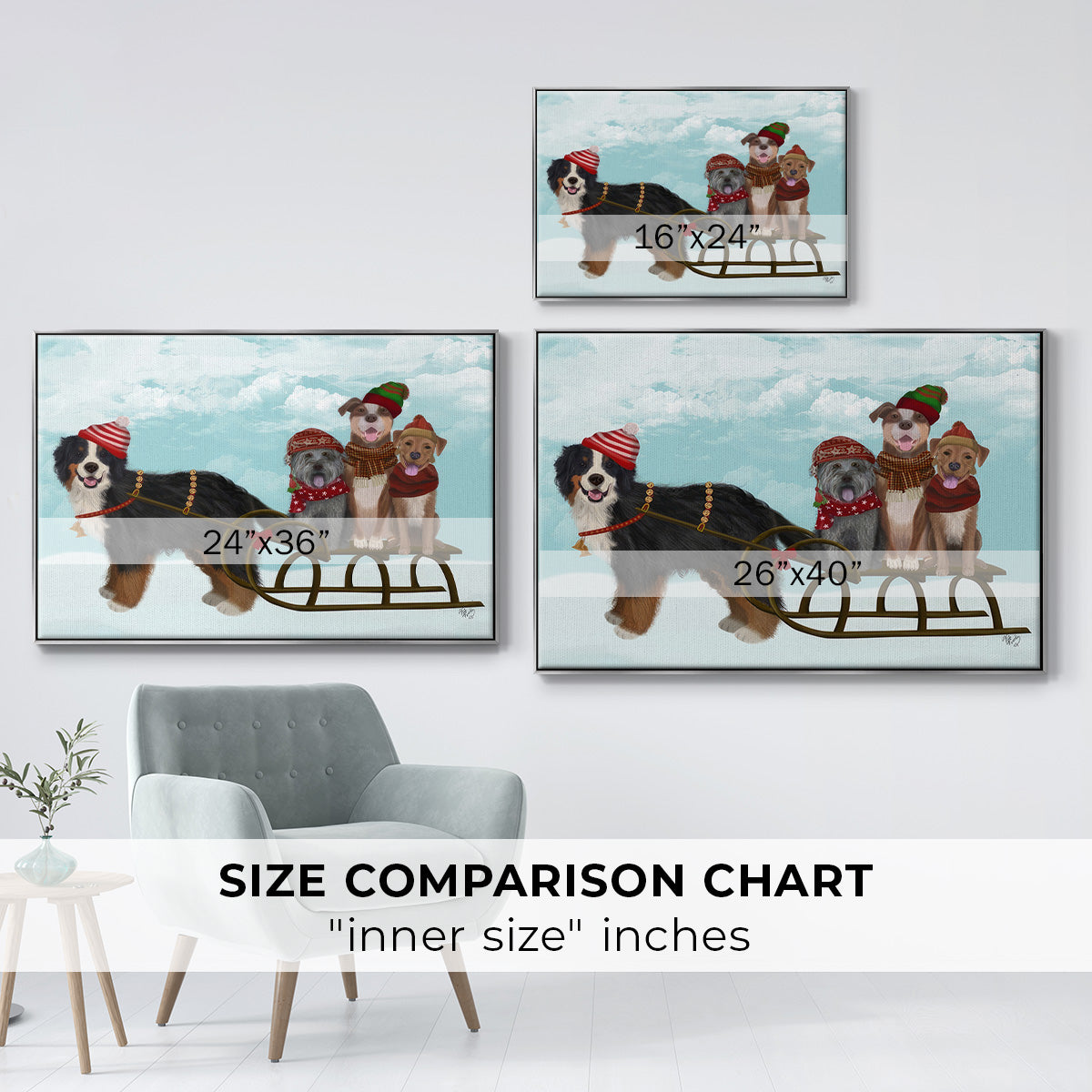 Christmas Mutt Sled - Floater Framed Canvas Print
