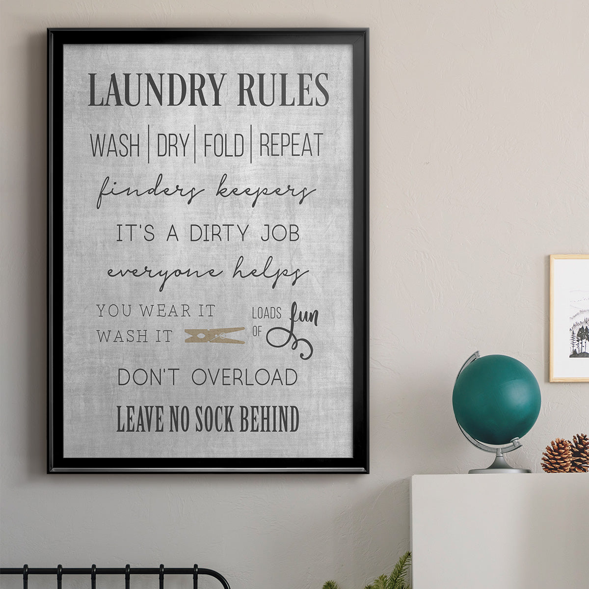 Neutral Laundry Rules - Modern Framed Canvas Print