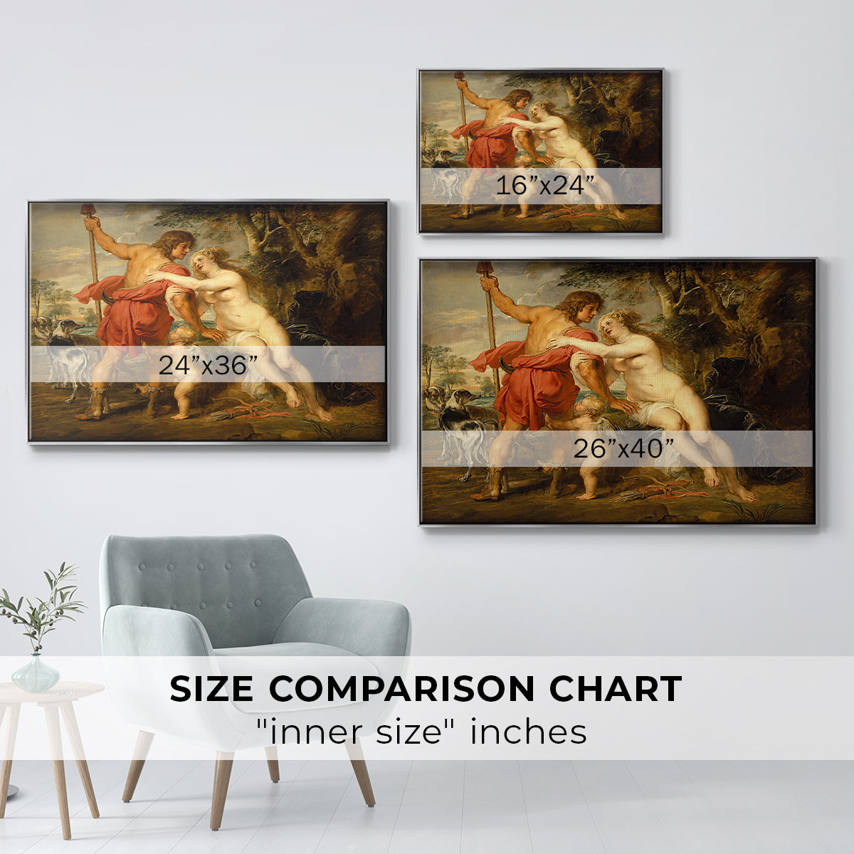 Venus and Adonis, c. 1635 - Floater Framed Canvas Print