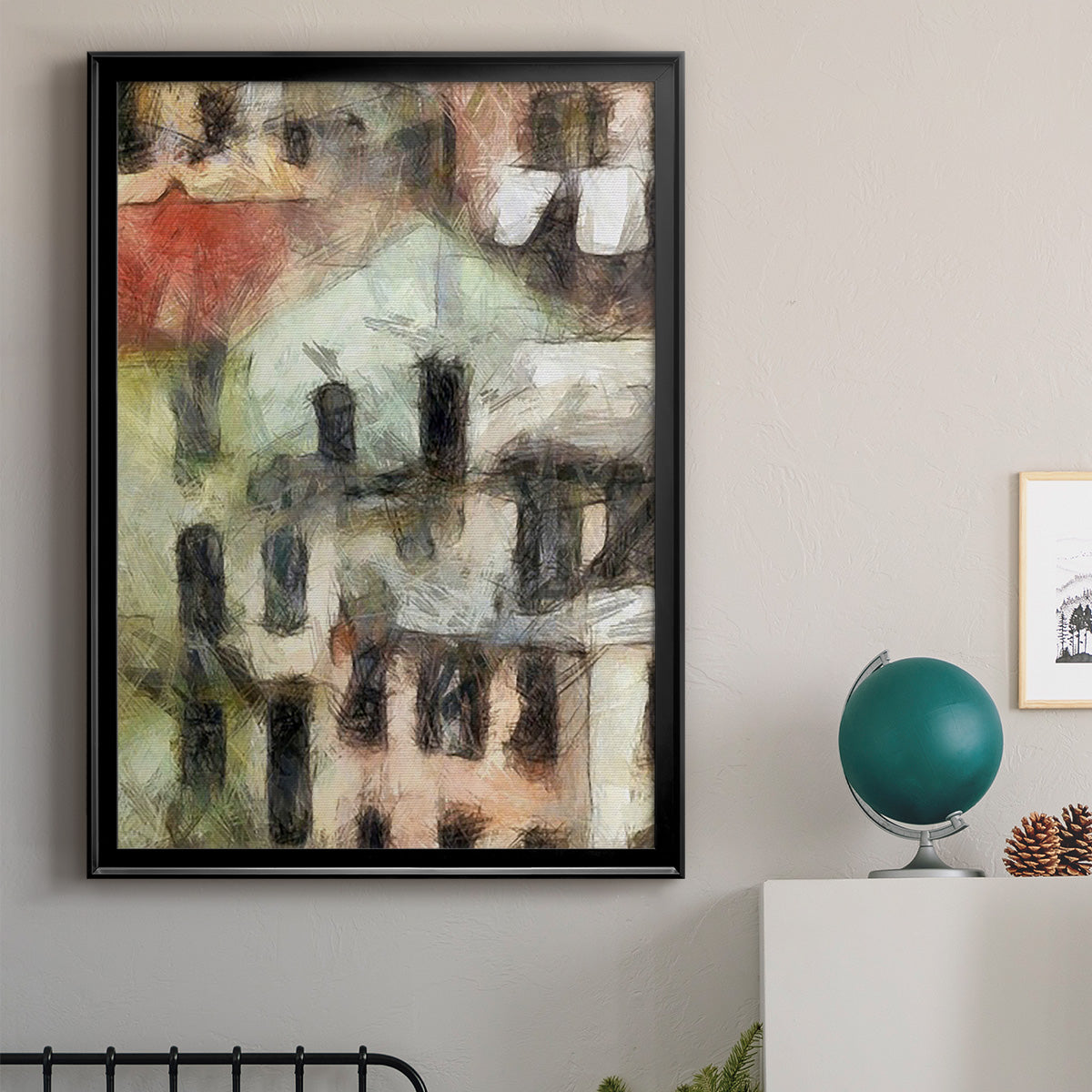 Stacked Houses II - Modern Framed Canvas Print