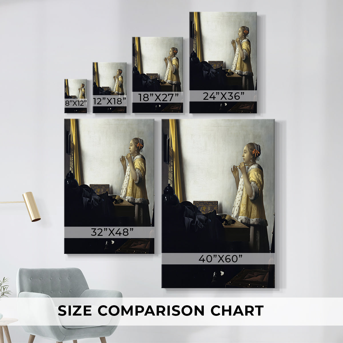 Size comparison chart for canvas art prints, showing multiple size options.