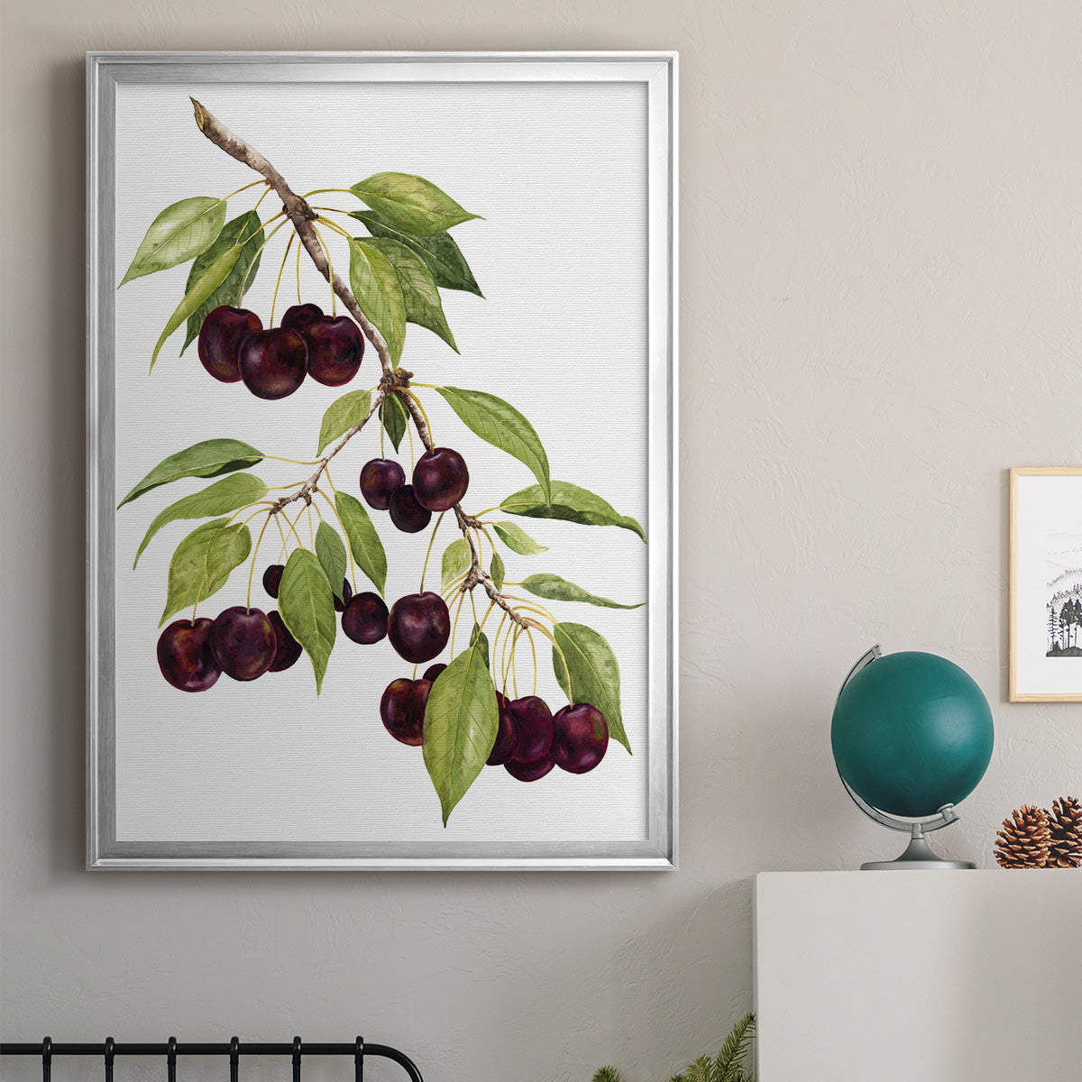 Watercolor Cherries - Modern Framed Canvas Print