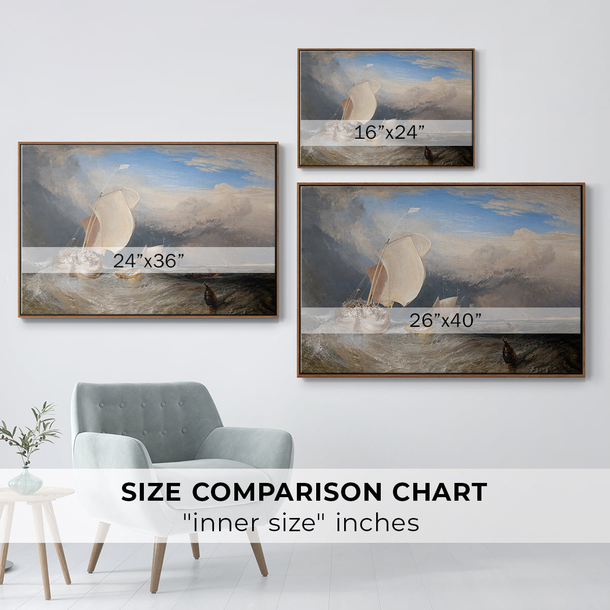 Fishing Boats with Hucksters Bargaining for Fish, 1837-1838 - Floater Framed Canvas Print