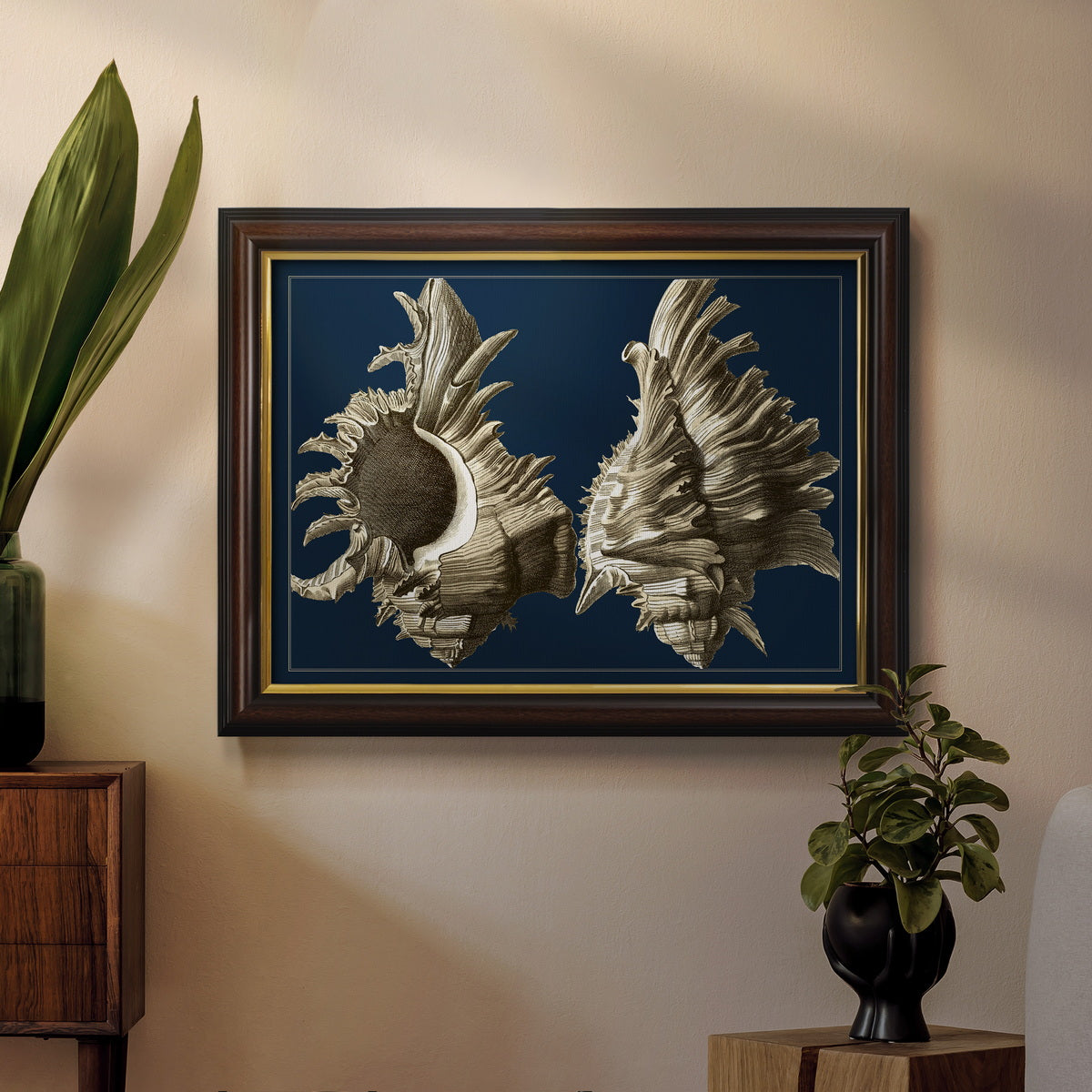 Conch Shells on Navy II Premium Framed Canvas- Ready to Hang