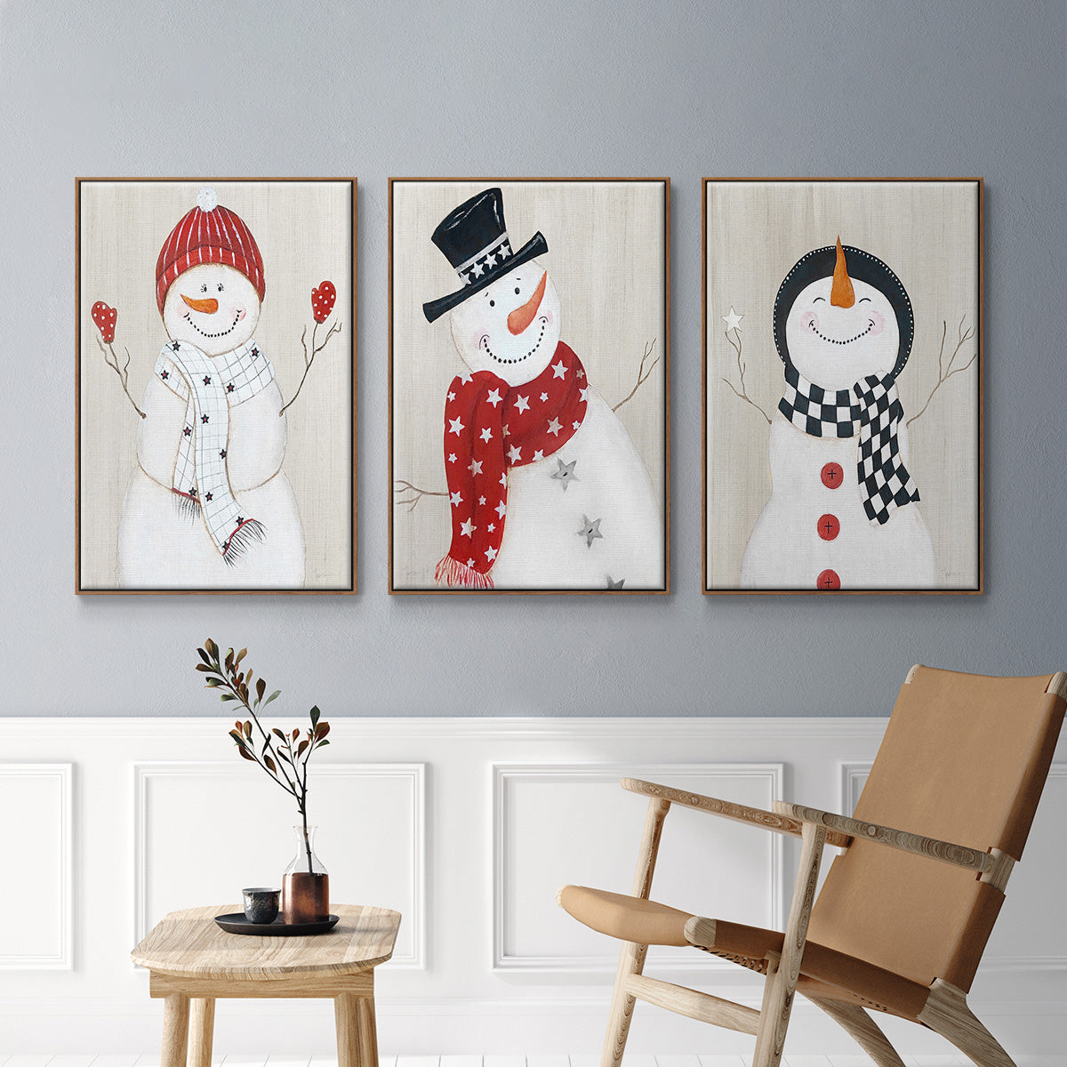 Snowman - Framed Premium Gallery Wrapped Canvas L Frame 3 Piece Set - Ready to Hang