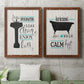 Set of two maple barnwood framed canvas prints depicting a coordinated art pair of playful bathtub silhouettes and bath-themed typography rendered as graphic bathroom word art above a sofa in a modern living room.