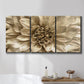 Three-panel canvas wall art featuring monochrome floral linework composition, displayed in a bathroom above a bathtub.