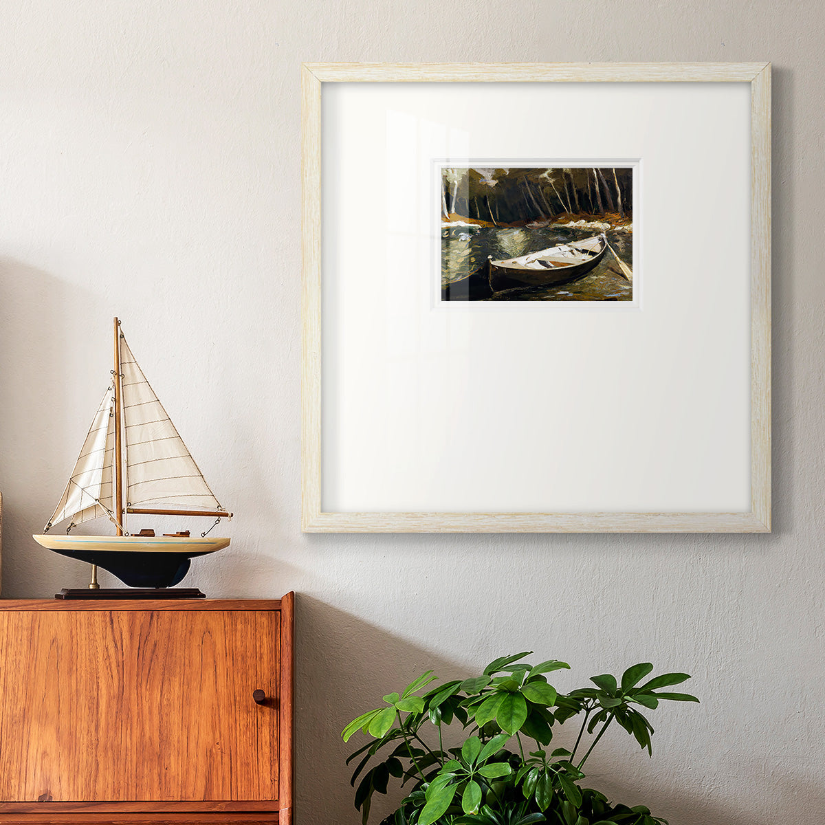 Canoe in the Woods Premium Framed Print Double Matboard