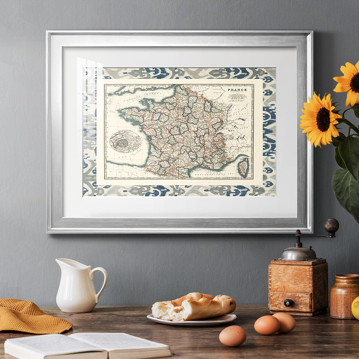 Bordered Map of France - Modern Framed Art Print